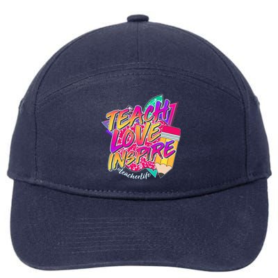 Retro Neon Teach Love Inspire #Teacher Life 7-Panel Snapback Hat