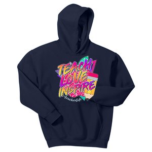 Retro Neon Teach Love Inspire #Teacher Life Kids Hoodie