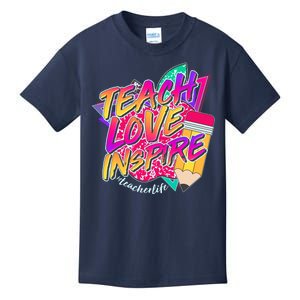 Retro Neon Teach Love Inspire #Teacher Life Kids T-Shirt