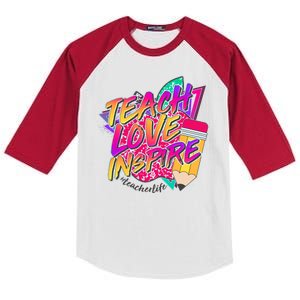 Retro Neon Teach Love Inspire #Teacher Life Kids Colorblock Raglan Jersey