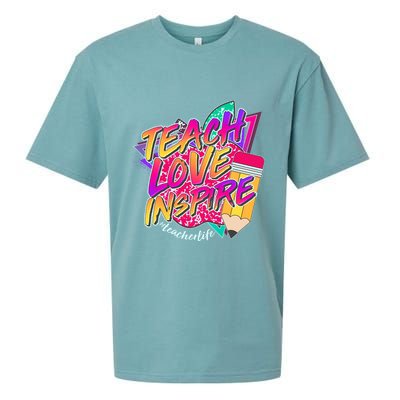 Retro Neon Teach Love Inspire #Teacher Life Sueded Cloud Jersey T-Shirt