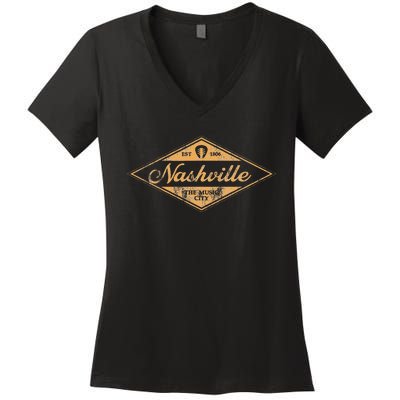 Retro Nashville Tennessee Music City Vintage Guitar Souvenir Women's V-Neck T-Shirt