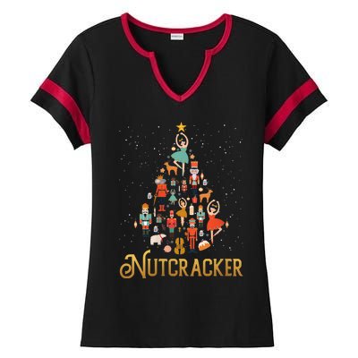 Retro Nutcracker Tree Ballet Dance Family Christmas Pajama Ladies Halftime Notch Neck Tee