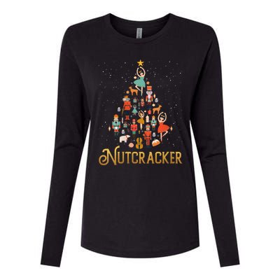 Retro Nutcracker Tree Ballet Dance Family Christmas Pajama Womens Cotton Relaxed Long Sleeve T-Shirt