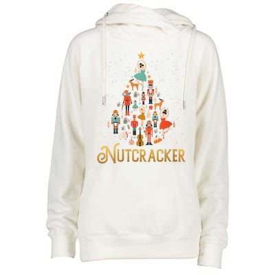 Retro Nutcracker Tree Ballet Dance Family Christmas Pajama Womens Funnel Neck Pullover Hood