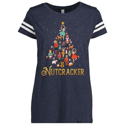 Retro Nutcracker Tree Ballet Dance Family Christmas Pajama Enza Ladies Jersey Football T-Shirt