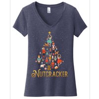 Retro Nutcracker Tree Ballet Dance Family Christmas Pajama Women's V-Neck T-Shirt