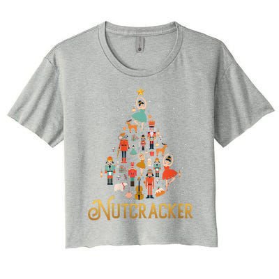 Retro Nutcracker Tree Ballet Dance Family Christmas Pajama Women's Crop Top Tee