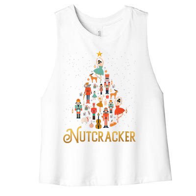 Retro Nutcracker Tree Ballet Dance Family Christmas Pajama Women's Racerback Cropped Tank