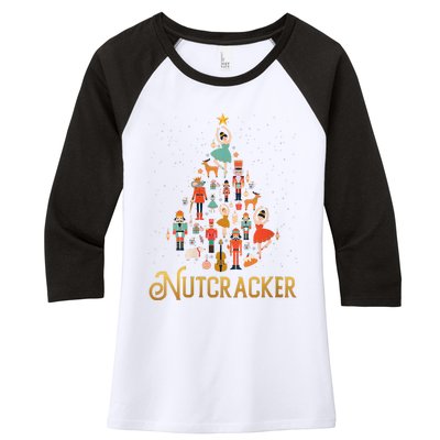 Retro Nutcracker Tree Ballet Dance Family Christmas Pajama Women's Tri-Blend 3/4-Sleeve Raglan Shirt