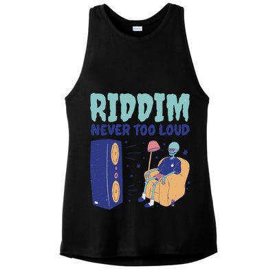 Riddim Never Too Loud Funny Dubstep Skeleton Gift Ladies PosiCharge Tri-Blend Wicking Tank