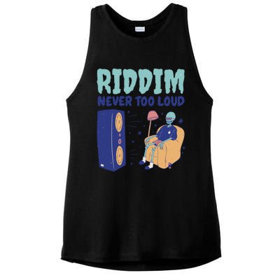 Riddim Never Too Loud Funny Dubstep Skeleton Gift Ladies PosiCharge Tri-Blend Wicking Tank