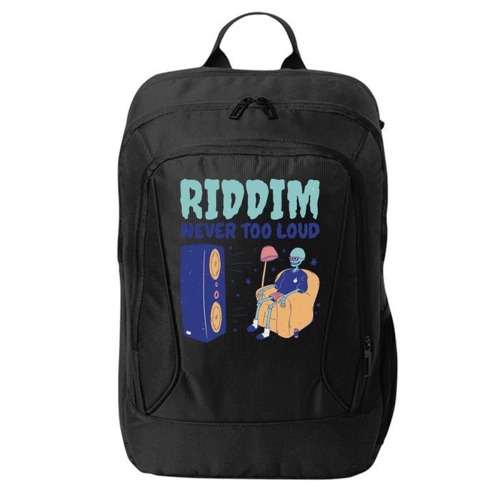 Riddim Never Too Loud Funny Dubstep Skeleton Gift City Backpack