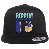 Riddim Never Too Loud Funny Dubstep Skeleton Gift Flat Bill Trucker Hat