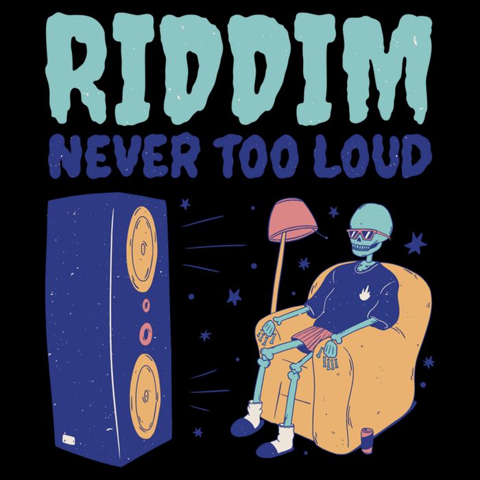 Riddim Never Too Loud Funny Dubstep Skeleton Gift Flat Bill Trucker Hat