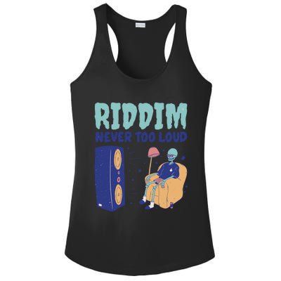 Riddim Never Too Loud Funny Dubstep Skeleton Gift Ladies PosiCharge Competitor Racerback Tank