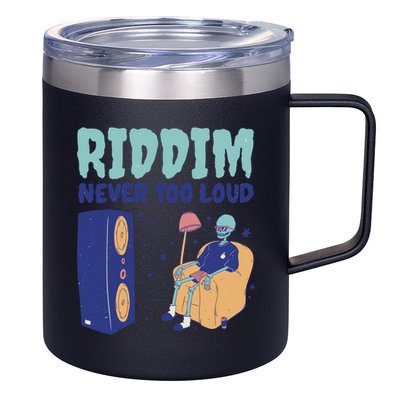 Riddim Never Too Loud Funny Dubstep Skeleton Gift 12oz Stainless Steel Coffee Mug