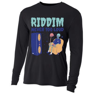Riddim Never Too Loud Funny Dubstep Skeleton Gift Cooling Performance Long Sleeve Crew