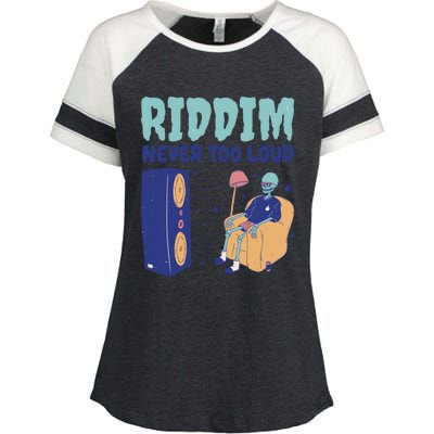 Riddim Never Too Loud Funny Dubstep Skeleton Gift Enza Ladies Jersey Colorblock Tee