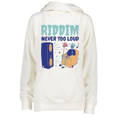 Riddim Never Too Loud Funny Dubstep Skeleton Gift Womens Funnel Neck Pullover Hood