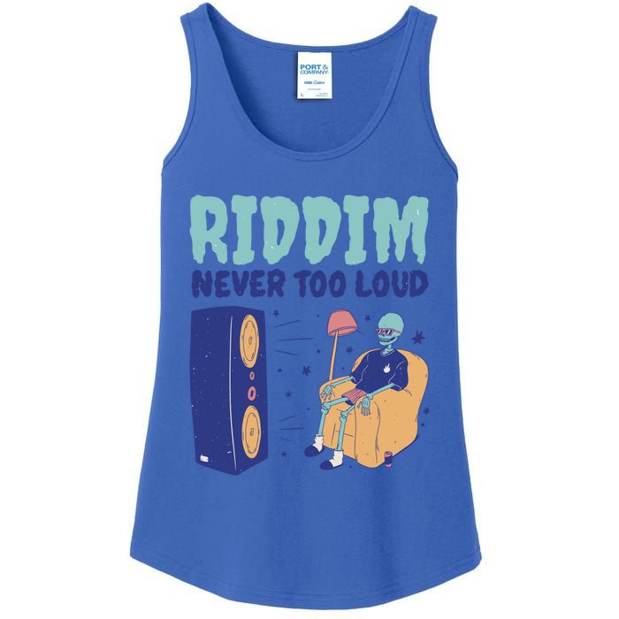 Riddim Never Too Loud Funny Dubstep Skeleton Gift Ladies Essential Tank