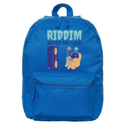 Riddim Never Too Loud Funny Dubstep Skeleton Gift 16 in Basic Backpack