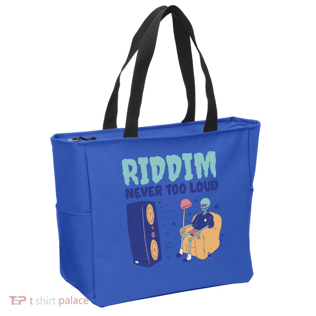 Riddim Never Too Loud Funny Dubstep Skeleton Gift Zip Tote Bag