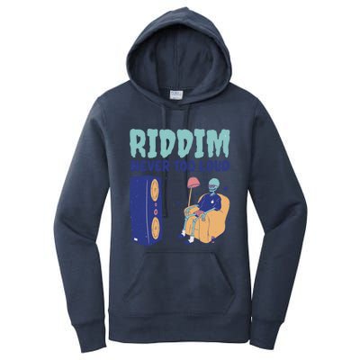 Riddim Never Too Loud Funny Dubstep Skeleton Gift Women's Pullover Hoodie