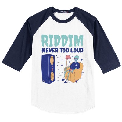 Riddim Never Too Loud Funny Dubstep Skeleton Gift Baseball Sleeve Shirt