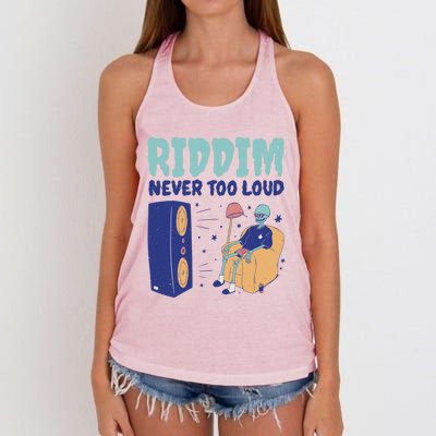 Riddim Never Too Loud Funny Dubstep Skeleton Gift Women's Knotted Racerback Tank