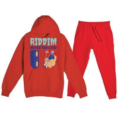 Riddim Never Too Loud Funny Dubstep Skeleton Gift Premium Hooded Sweatsuit Set