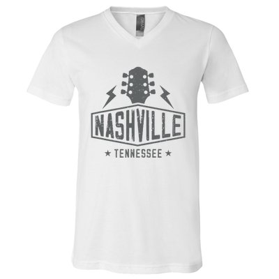 Retro Nashville Tennessee Guitar Vintage Country Music V-Neck T-Shirt