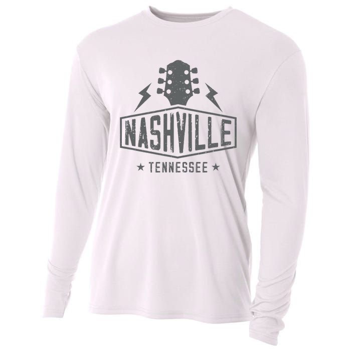 Retro Nashville Tennessee Guitar Vintage Country Music Cooling Performance Long Sleeve Crew