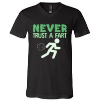 Running Never Trust A Fart Funny Running Saying V-Neck T-Shirt