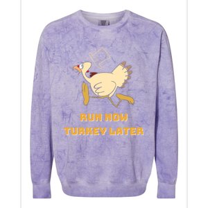 Run Now Turkey Later Funny Thanksgiving Running Marathon Gift Colorblast Crewneck Sweatshirt