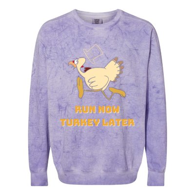 Run Now Turkey Later Funny Thanksgiving Running Marathon Gift Colorblast Crewneck Sweatshirt