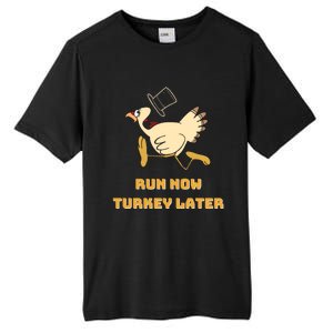 Run Now Turkey Later Funny Thanksgiving Running Marathon Gift Tall Fusion ChromaSoft Performance T-Shirt