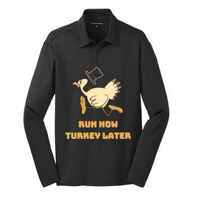 Run Now Turkey Later Funny Thanksgiving Running Marathon Gift Silk Touch Performance Long Sleeve Polo