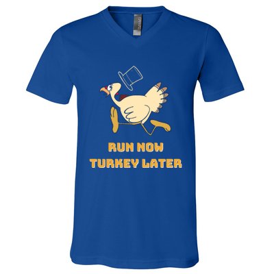 Run Now Turkey Later Funny Thanksgiving Running Marathon Gift V-Neck T-Shirt