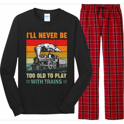 Retro Never Too Old To Play With Trains Train Locomotive Long Sleeve Pajama Set