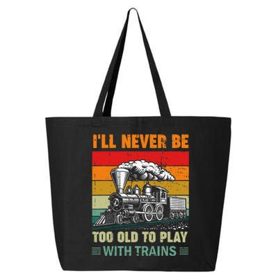 Retro Never Too Old To Play With Trains Train Locomotive 25L Jumbo Tote