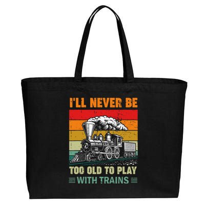 Retro Never Too Old To Play With Trains Train Locomotive Cotton Canvas Jumbo Tote