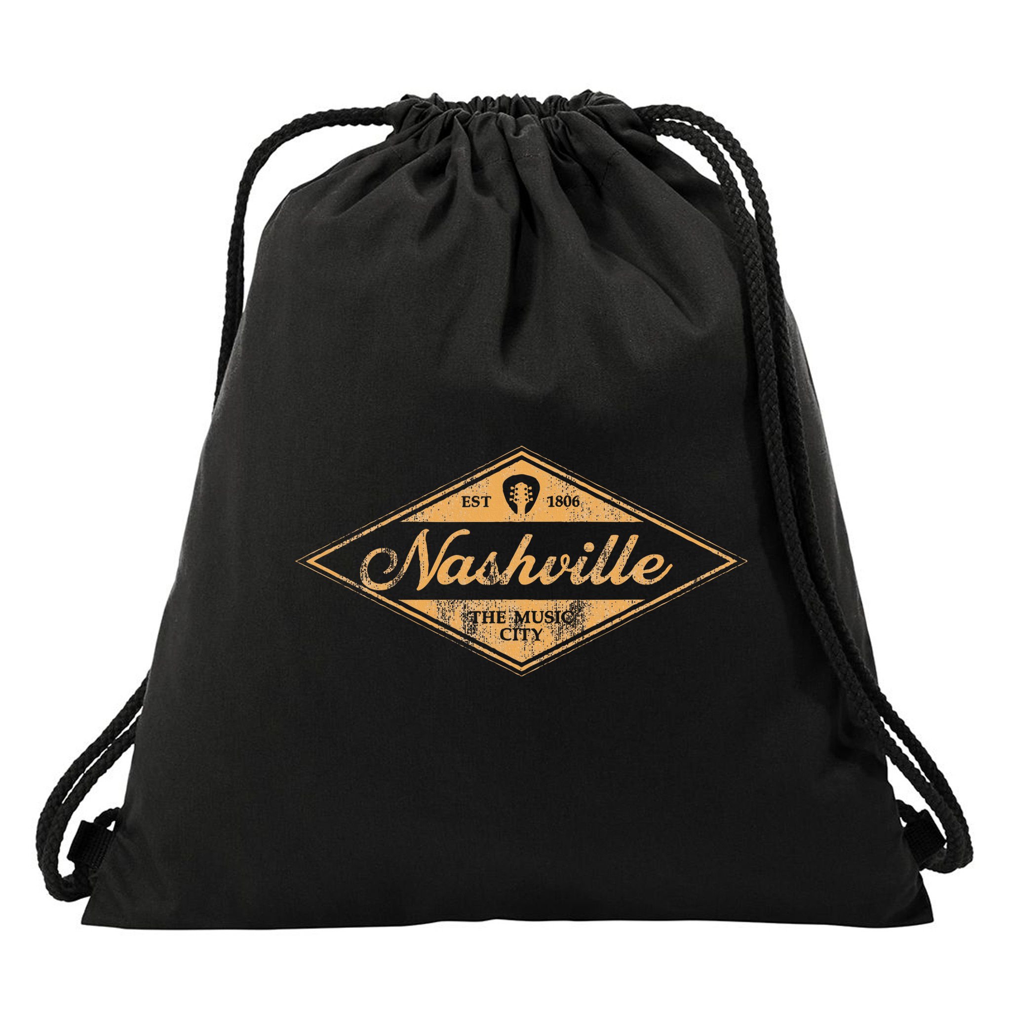 Retro Nashville Tennessee Music City Vintage Guitar Souvenir Drawstring Bag