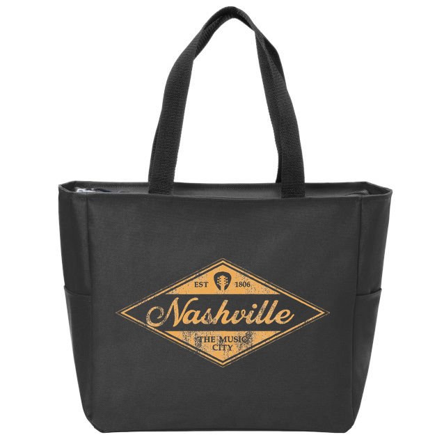 Retro Nashville Tennessee Music City Vintage Guitar Souvenir Zip Tote Bag