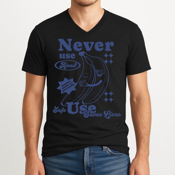 Retro Never Use Alone Harm Reduction V-Neck T-Shirt