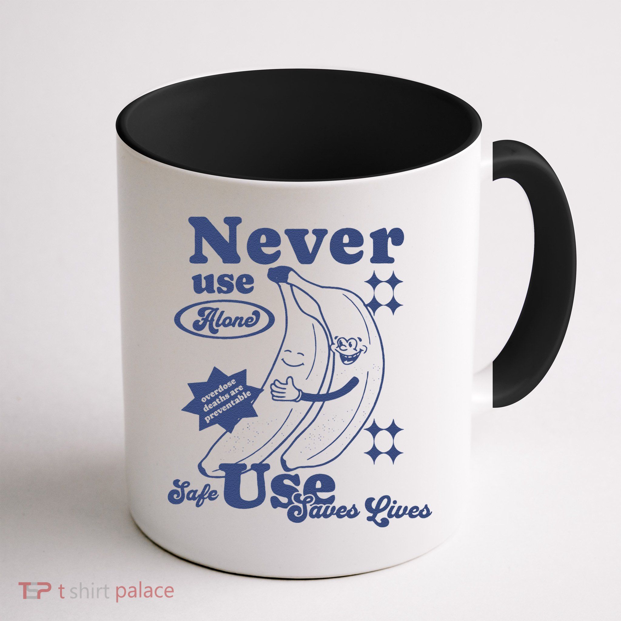 Retro Never Use Alone Harm Reduction Mug