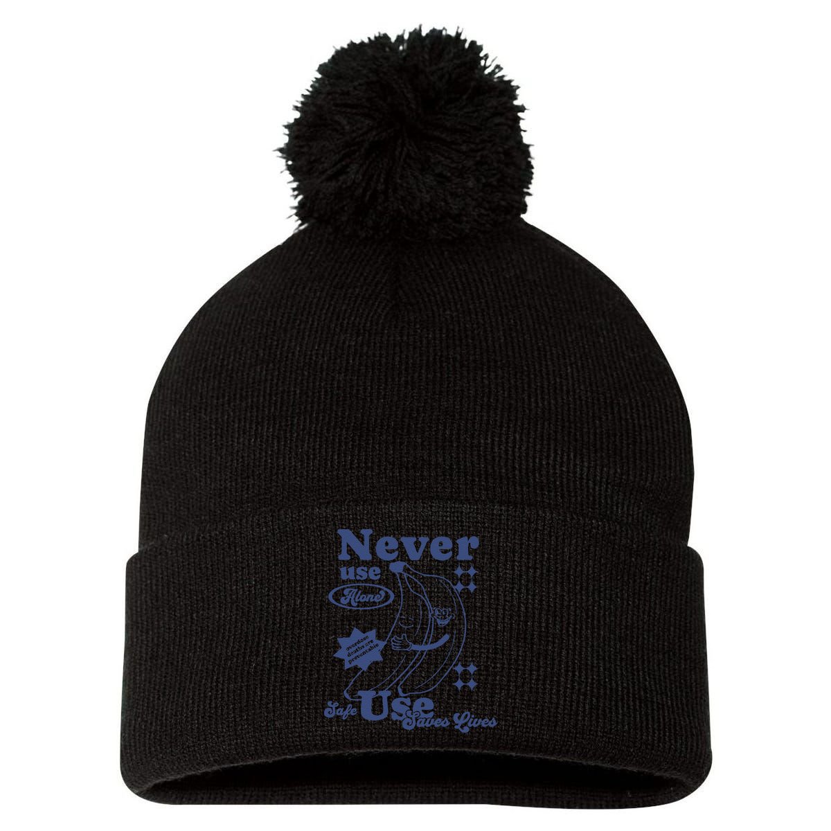 Retro Never Use Alone Harm Reduction Pom Pom 12in Knit Beanie