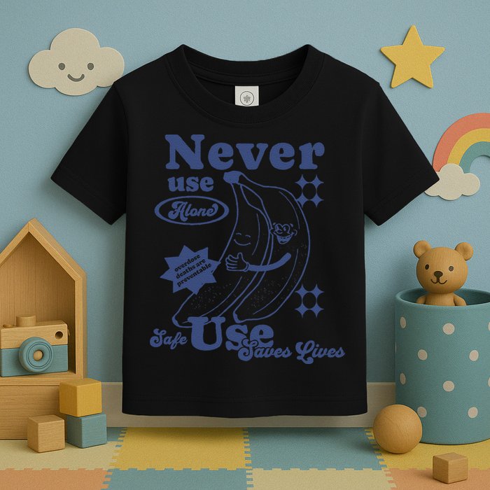 Retro Never Use Alone Harm Reduction Toddler T-Shirt
