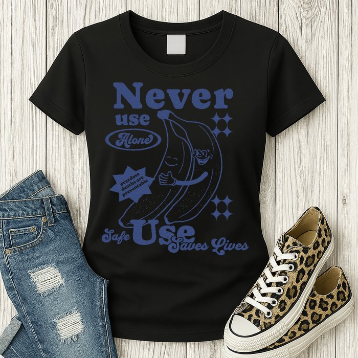 Retro Never Use Alone Harm Reduction Womens T-Shirt