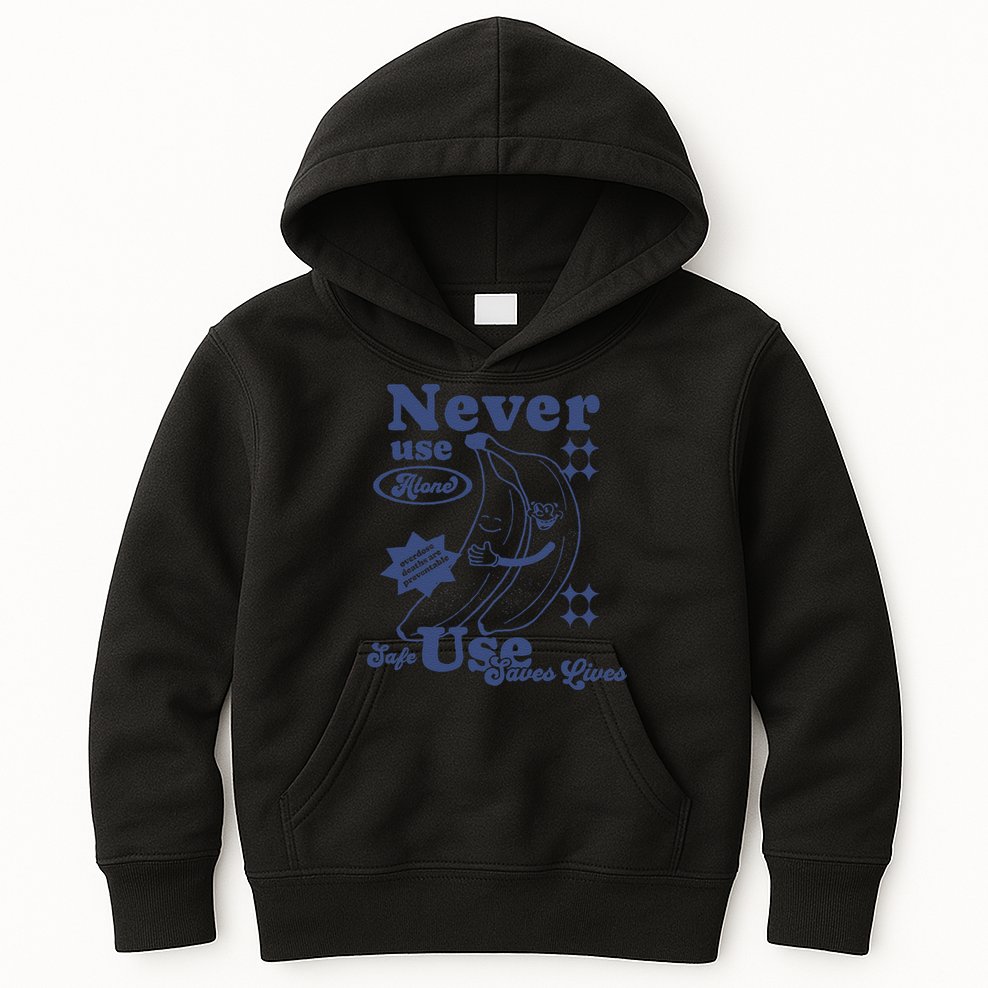 Retro Never Use Alone Harm Reduction Kids Hoodie